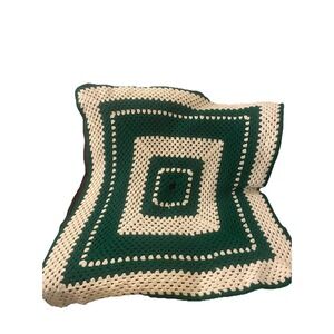 Hand Crochet granny square blanket afghan Throw 41" Square Green & White